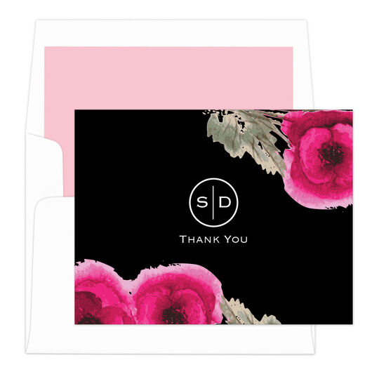 Black Poppy Initials Thank You Note Cards
